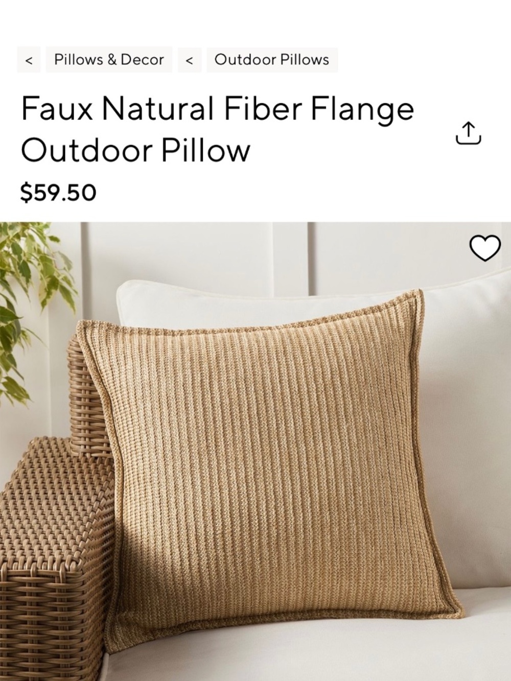 Pottery Barn Faux Natural Fiber Flange Pillow